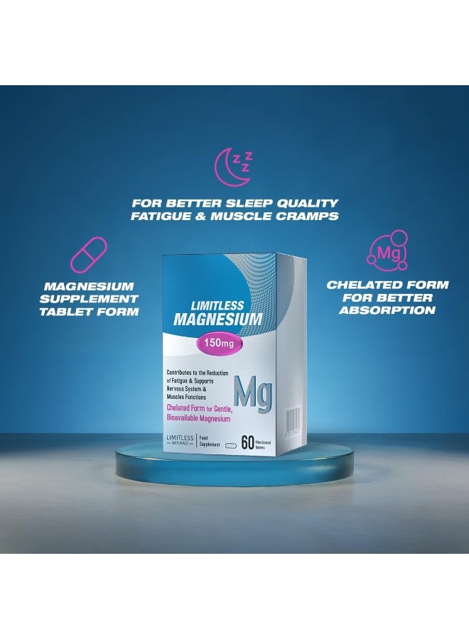 ليمتليس أقراص مغنيسيوم 150 ملغ، مغنيسيوم مخلّب لصحة يومية جيدة، ودعم العضلات والأعصاب، لطيف على المعدة، 60 قرصًا مغلفًا بغشاء رقيق - Image 4